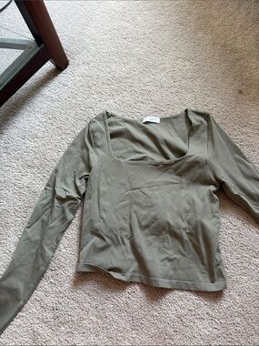Altar'd State Olive Square-Neck Long Sleeve Crop Top